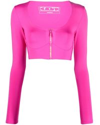 Off-White c/o Virgil Abloh - Zip-Logo Long-Sleeve Crop Top - Lyst