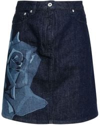 KENZO - Rose-print Denim Miniskirt - Lyst