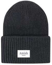 AMISH - Ribbed-Knit Logo-Patch Beanie Hat - Lyst