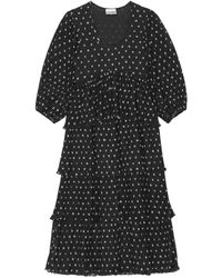 Ganni - Gelaagde Midi-jurk Met Grafische Print - Lyst