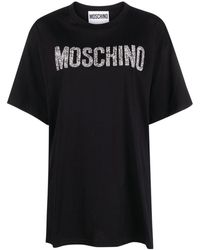 Moschino - T-shirt en coton à logo orné de cristaux - Lyst