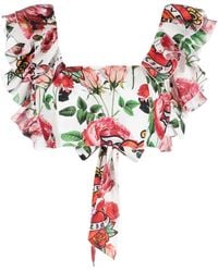 Philipp Plein - Cropped Floral-Print Blouse - Lyst
