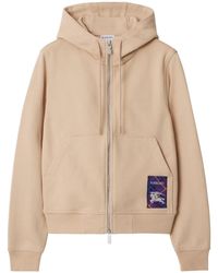 Burberry - Check-Label Cotton Hoodie - Lyst