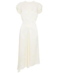 Victoria Beckham - Twist Shoulder Asymmetric-Hem Midi Dress - Lyst