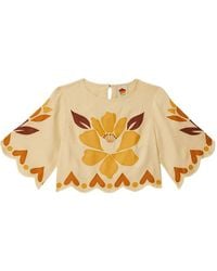 FARM Rio - Floral-Appliqué Scalloped Top - Lyst
