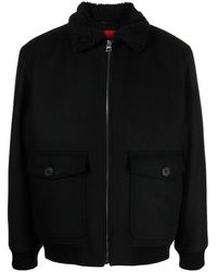 BOSS - Faux-shearling Collar Brushed Bomber Jacket - Lyst