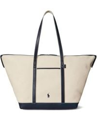Polo Ralph Lauren - Bellport Leather-Trimmed Canvas Tote Bag - Lyst