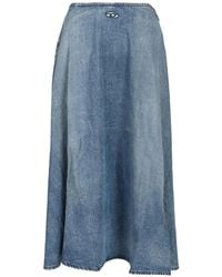 DIESEL - Logo-Detail Denim Midi Skirt - Lyst