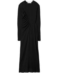 Tory Burch - Long-sleeved Ruched-detail Midi Dress - Lyst