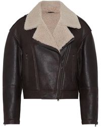 Brunello Cucinelli - Leather Biker Jacket With Shearling Collar - Lyst