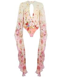 Roberto Cavalli - Floral Print Long Sleeve Swimsuit - Lyst