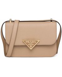 Prada Wicker And Saffiano Leather Shoulder Bag in Natural