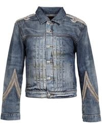 424 - Embroidered Pleated Denim Jacket - Lyst