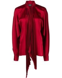 Del Core - Pleated Pussy-bow Satin Blouse - Lyst