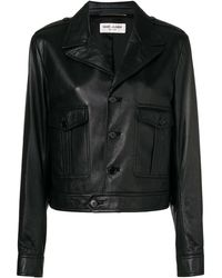Saint Laurent Lederjacke mit Knopfverschluss - Schwarz