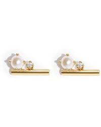 Zoe Chicco - 14kt Yellow Gold Pearl And Diamond Stud Earrings - Lyst