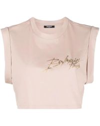 Balmain - Logo-Print Cotton Crop Top - Lyst