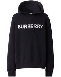 Burberry - Logo-intarsia Drawstring Hoodie - Lyst