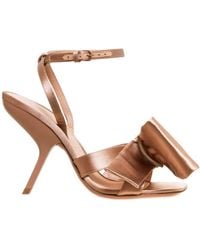 Ferragamo - 105Mm Asymmetric-Bow Satin Sandals - Lyst