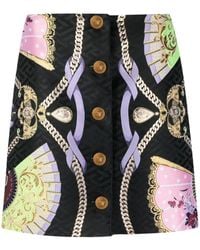 Versace - Graphic-Print Medusa Head Button Skirt - Lyst