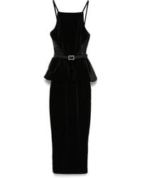 Self-Portrait - Fluwelen Peplum Midi-Jurk - Lyst