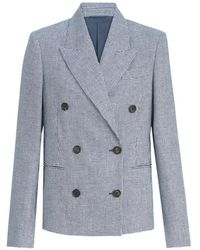 Brunello Cucinelli - Linen And Cotton Houndstooth Blazer With Monili - Lyst