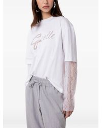 Gaelle Paris - Lace-Panelled Logo-Embroidered T-Shirt - Lyst