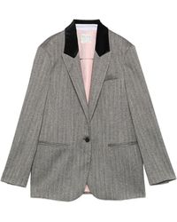 forte_forte - Herringbone-Pattern Velvet-Collar Jacket - Lyst