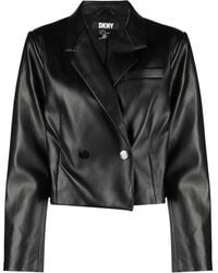 DKNY - Double-breasted Faux-leather Blazer - Lyst