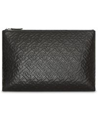 Burberry Monogram Leather Zip Pouch - Black