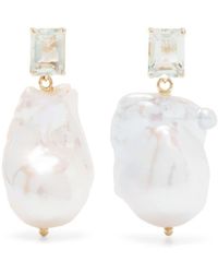 Mateo - 14kt Yellow Gold Amethyst And Baroque Pearl Drop Earrings - Lyst