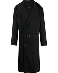 Yohji Yamamoto - Belted Hooded Wool Trench Coat - Lyst