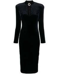 Nissa - Brooch-detail Velvet Midi Dress - Lyst