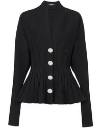 Balmain - Ribbed Viskose Peplum Cardigan - Lyst