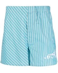 Palmier - Logo-Print Striped Cotton Shorts - Lyst