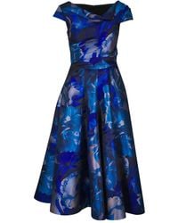 Talbot Runhof - Floral-Print Short-Sleeved Midi Dress - Lyst