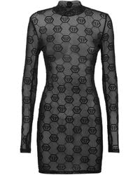Philipp Plein - Monogram Semi-Sheer Tulle Dress - Lyst