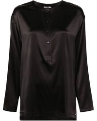 Tom Ford - Band-collar Satin Blouse - Lyst