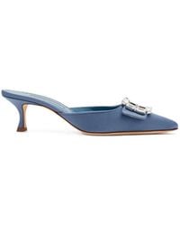 Manolo Blahnik - Mayjou Crystal-Buckle Heeled Mules - Lyst