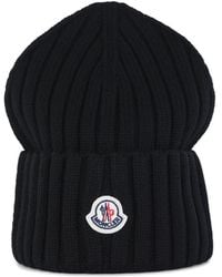 Moncler - Logo-Patch Ribbed Beanie Hat - Lyst