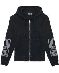 DIESEL Asymmetric Zip Hoodie in Black for Men | Lyst Canada