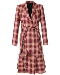 À La Garçonne Checked Long Coat - Red