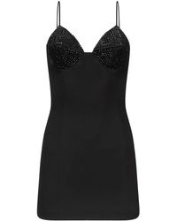 Area - Crystal-Embellished V-Neck Minidress - Lyst