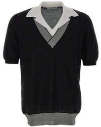 Gran Sasso - V-Neck Striped-Trim T-Shirt - Lyst