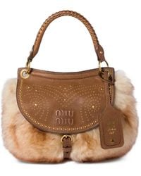 Miu Miu - Rendez-Vous Shearling And Nappa Leather Bag With Metal Studs - Lyst