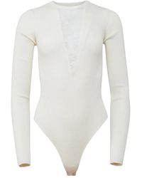 Fleur du Mal - Quinn Lace-Insert Ribbed Bodysuit - Lyst