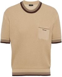 Prada - Embroidered-logo Knitted T-shirt - Lyst