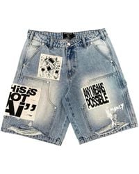 Mixed Emotions - Patchwork Distressed Denim Shorts - Lyst