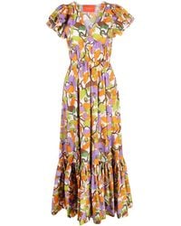 La DoubleJ - Abstract Floral-print Cotton Midi Dress - Lyst
