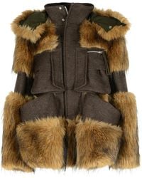 Sacai - Wollen Jack Met Afwerking Van Imitatiebont - Lyst